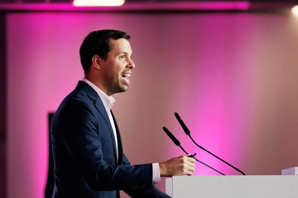At the lectern, Europe Liberty Forum, Berlin